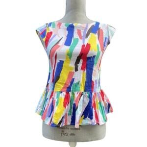 Kate Spade New York Girls Peplum Colorful Brush Stroke Print Blouse Size L